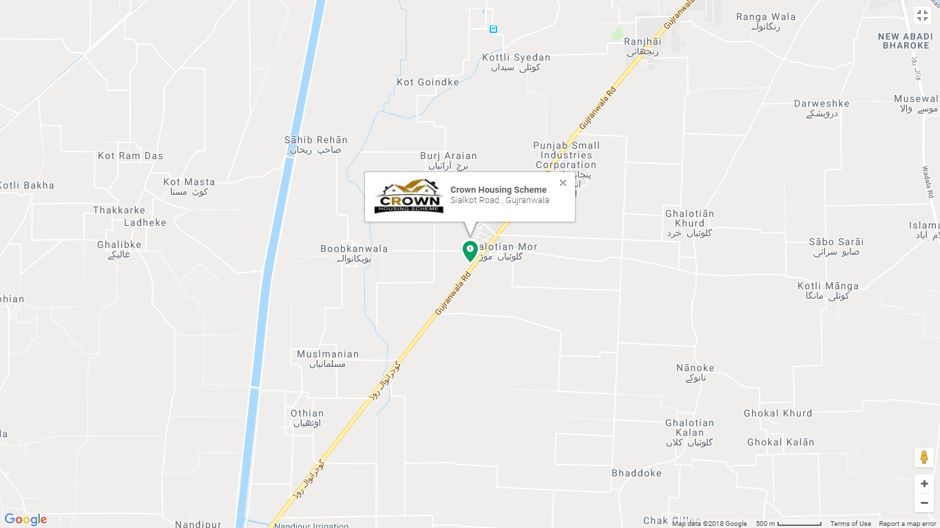 Crown Housing Gujranwala Location Map